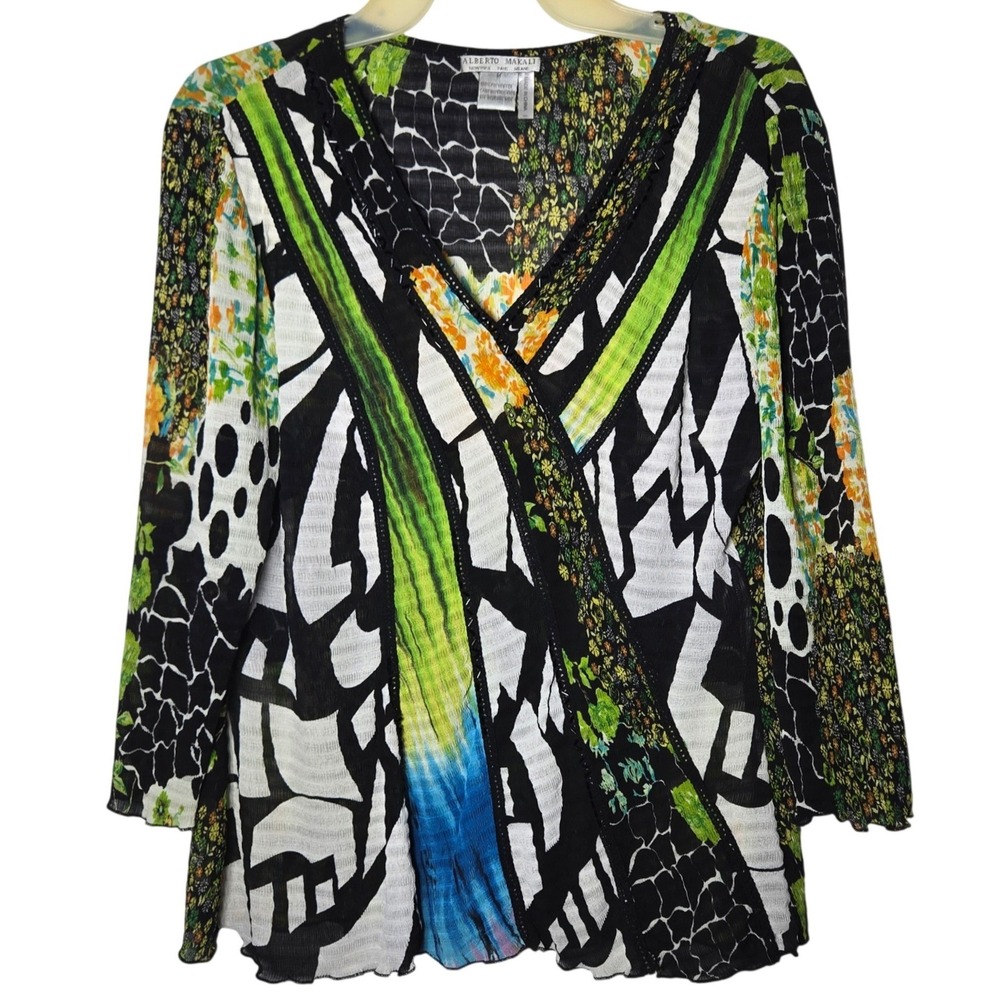 Alberto Makali Women Mixed Print Beaded Top Medium Artsy Avante Garde Whimsigoth